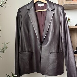 Vince Leather Shrunken Blazer Brown Size XL